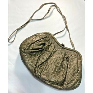 MCM Sharif Woven Metallic Gold Leather Vintage Clutch/Shoulder Bag Purse Boho